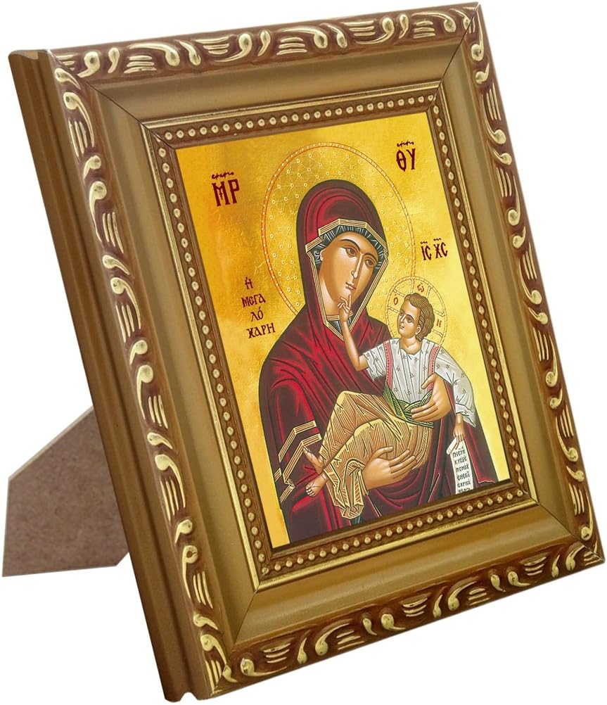 Mother Mary and Baby Jesus with Wood Frame Christian Catholic Icon