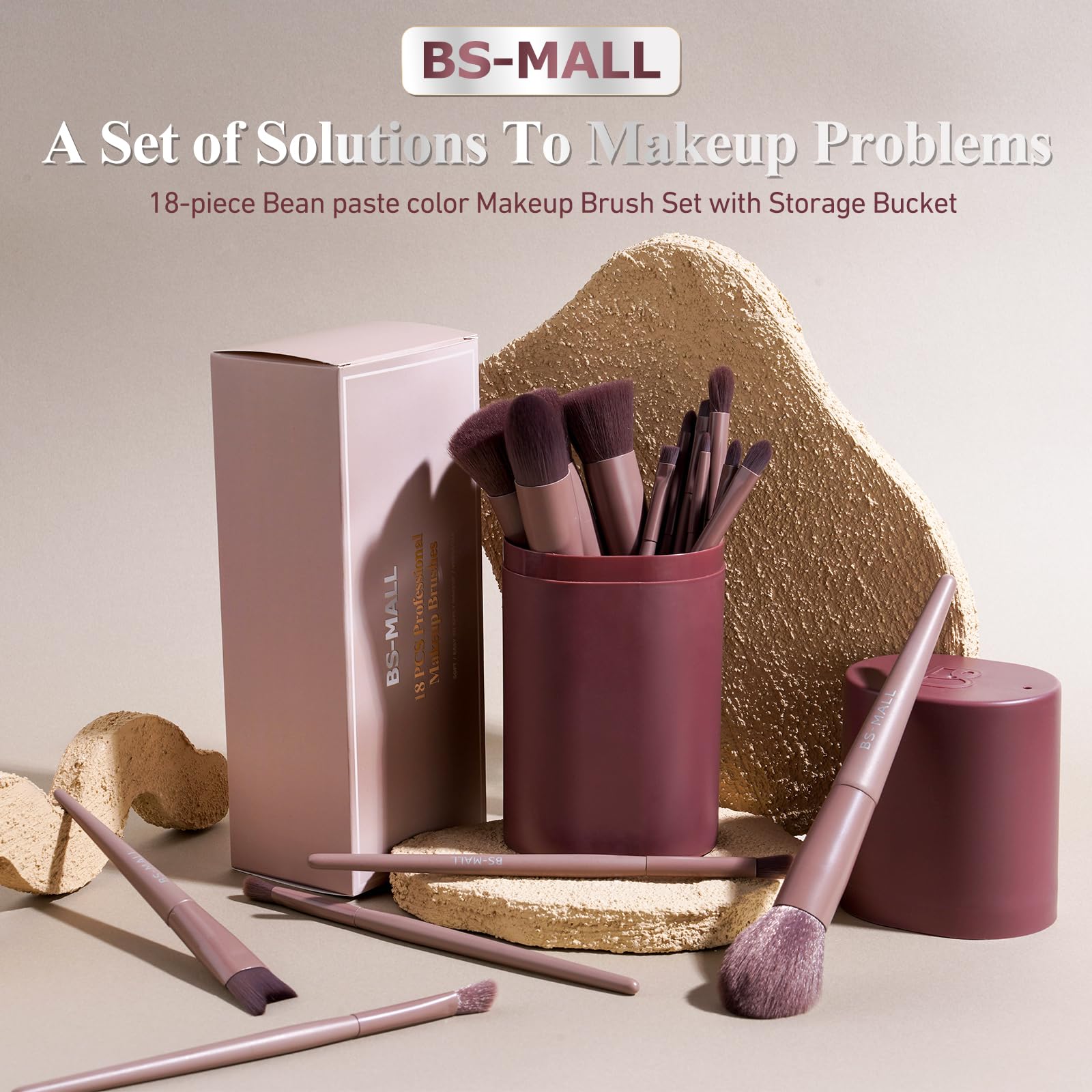 BS-MALL Makeup Brush Set 18 Pcs Premium Synthetic Foundation Powder Concealers Eye shadows Blush Makeup Brushes with black case (): D-Brown