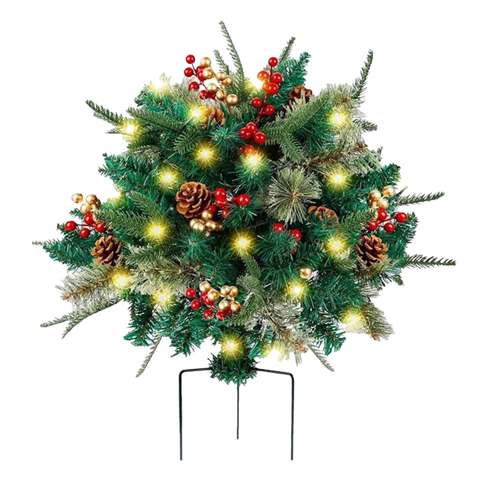 Maceta preiluminada, arbustos navideños, maceta de Navidad para exteriores, decoración de Navidad con estaca de trípode con luces LED