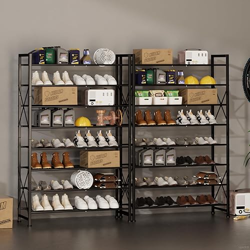 Miniatura 5 de Zapatero de 8 niveles, organizador de zapatos de metal resistente con capacidad para 40 pares, zapatero alto que ahorra espacio para entrada,