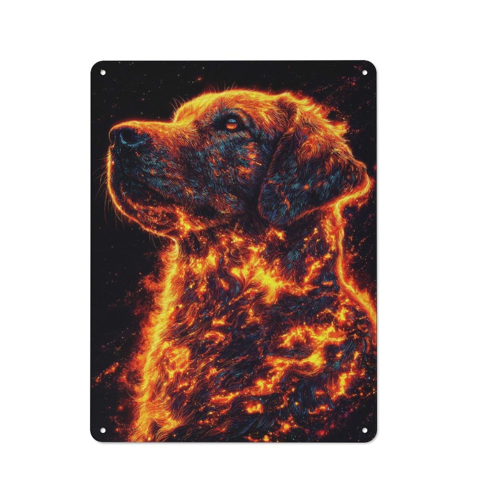 Junmoney Style-24 Tin Wall Plaque 40X30cm With Fiery Dog Portrait For Workshop Wall, With Clear Retro Wall Decor Character