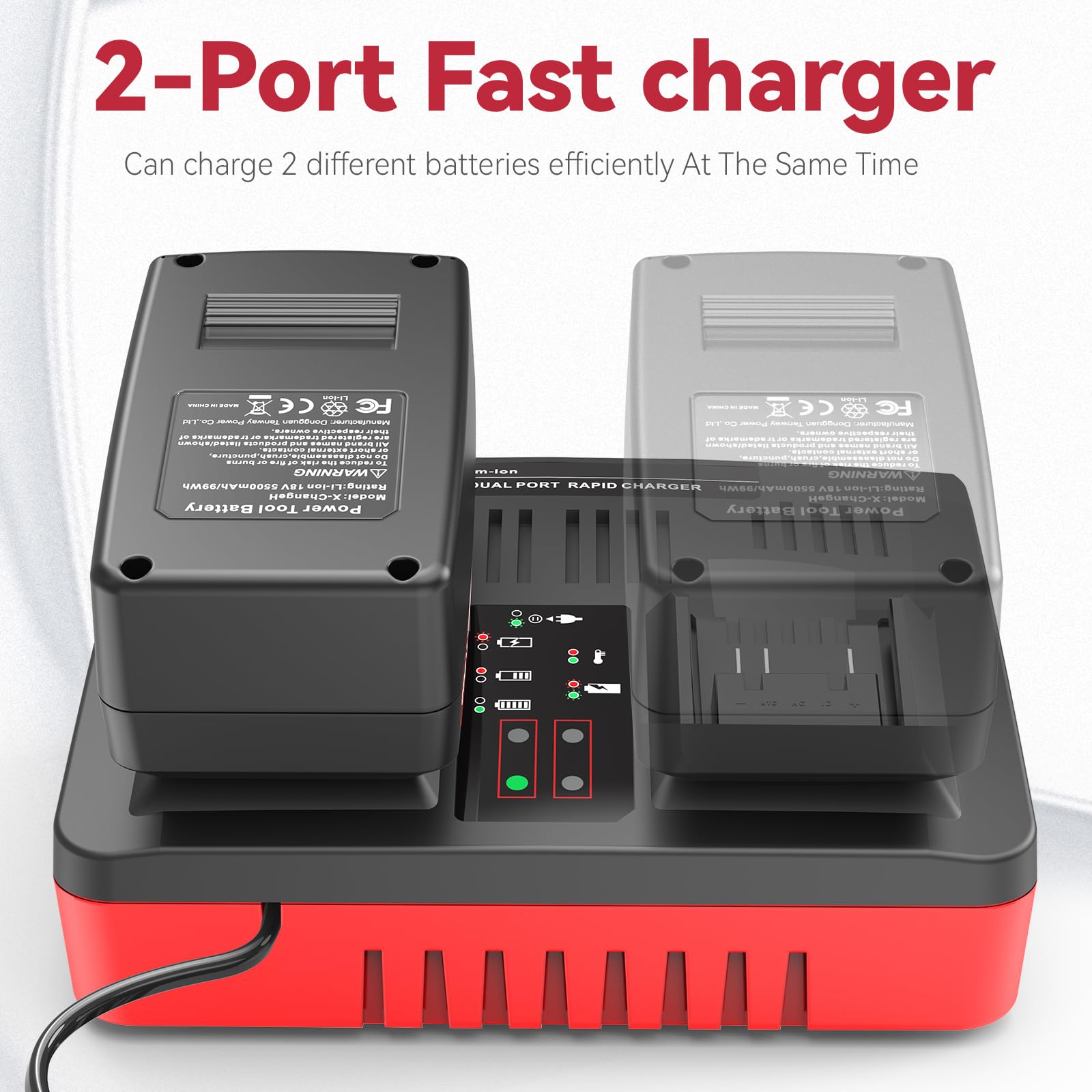 ASUNCELL 3A Cargador de Doble Puerto para Power X-Change de 18V batería de Iones de Litio, Cargador rápido Twincharger, gestión de Carga Inteligente con Pantalla LED