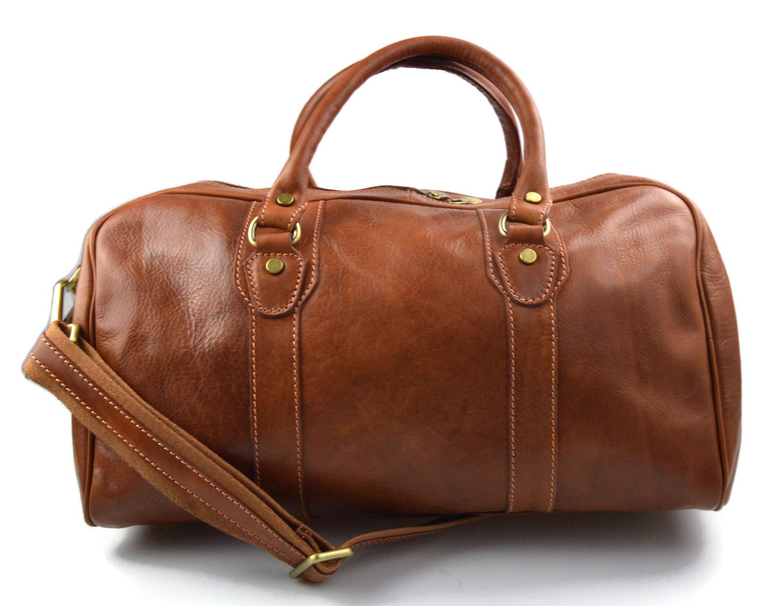 Bolso de viaje deportivo mujer hombre marron bolso de cuero con asas y correa de piel genuina bolso de mano de viaje bolso de espalda