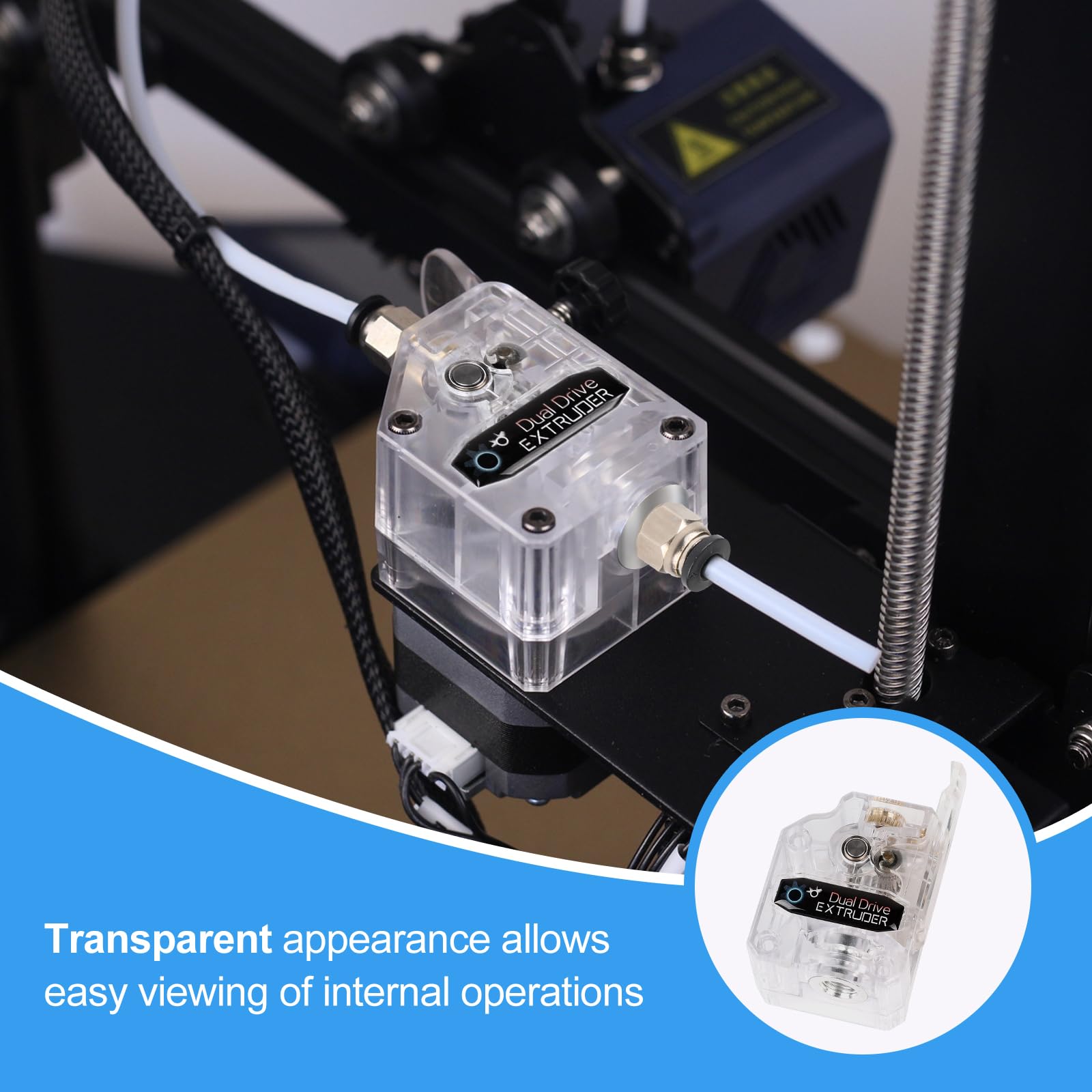 EFUTURETIME Kit Estrusore Bowden a Doppia Trasmissione Trasparente con Motore Passo-Passo Nema 17 2 Fasi 4 Fili 1,8 Gradi per Stampante 3D Anycubic Tevo Tornado Cr10, per 1,75 mm Pla Abs Tpu Petg