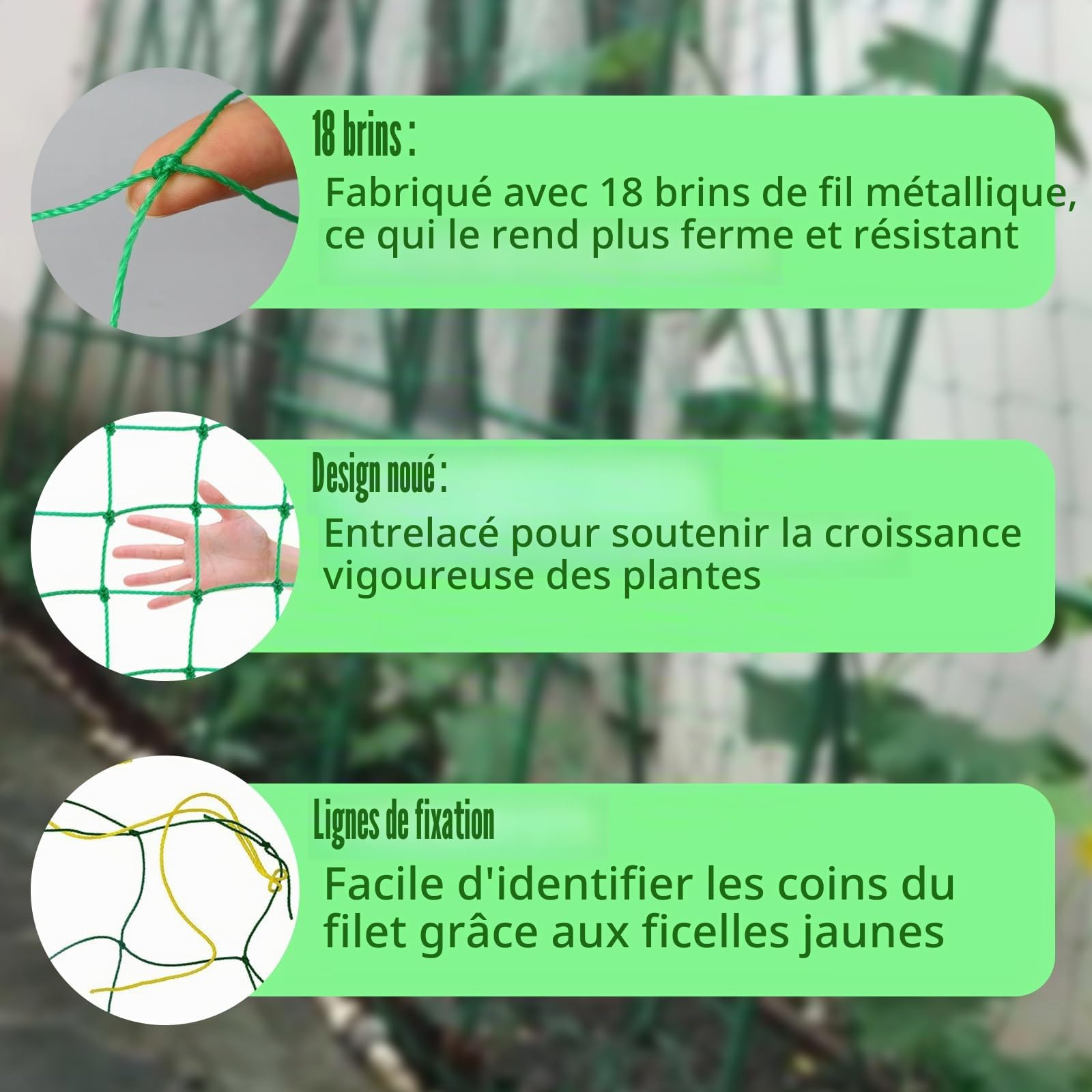 Filet pour Plantes grimpantes 1.8x3.6m, Grille pour Concombres Tomates Jardins Serres