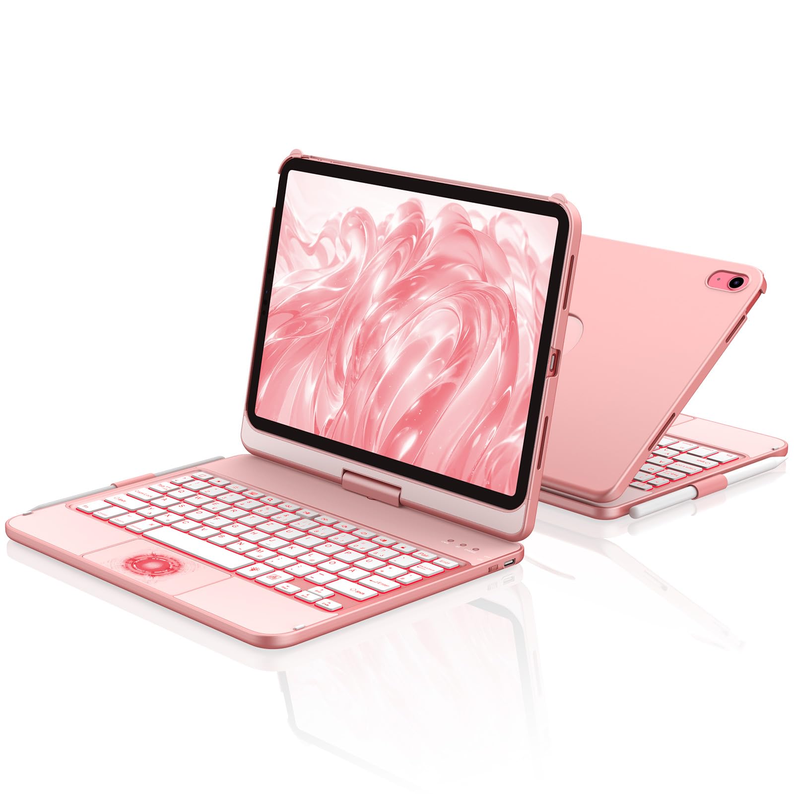 aMZCaSE für iPad 10. Generation 2022/A16 11.Generation 2025 (10,9/11 Zoll) Hülle mit Tastaturhülle,Touch für 10./11. Generation Hülle–360° drehbar & Stifthalter,DE-Layout (Roségold)