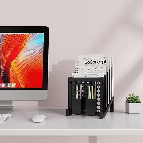 Miniatura 2 de Organizador de archivos para escritorio con caja de almacenamiento y gancho, organizador de archivos de escritorio inclinado con soporte vertical