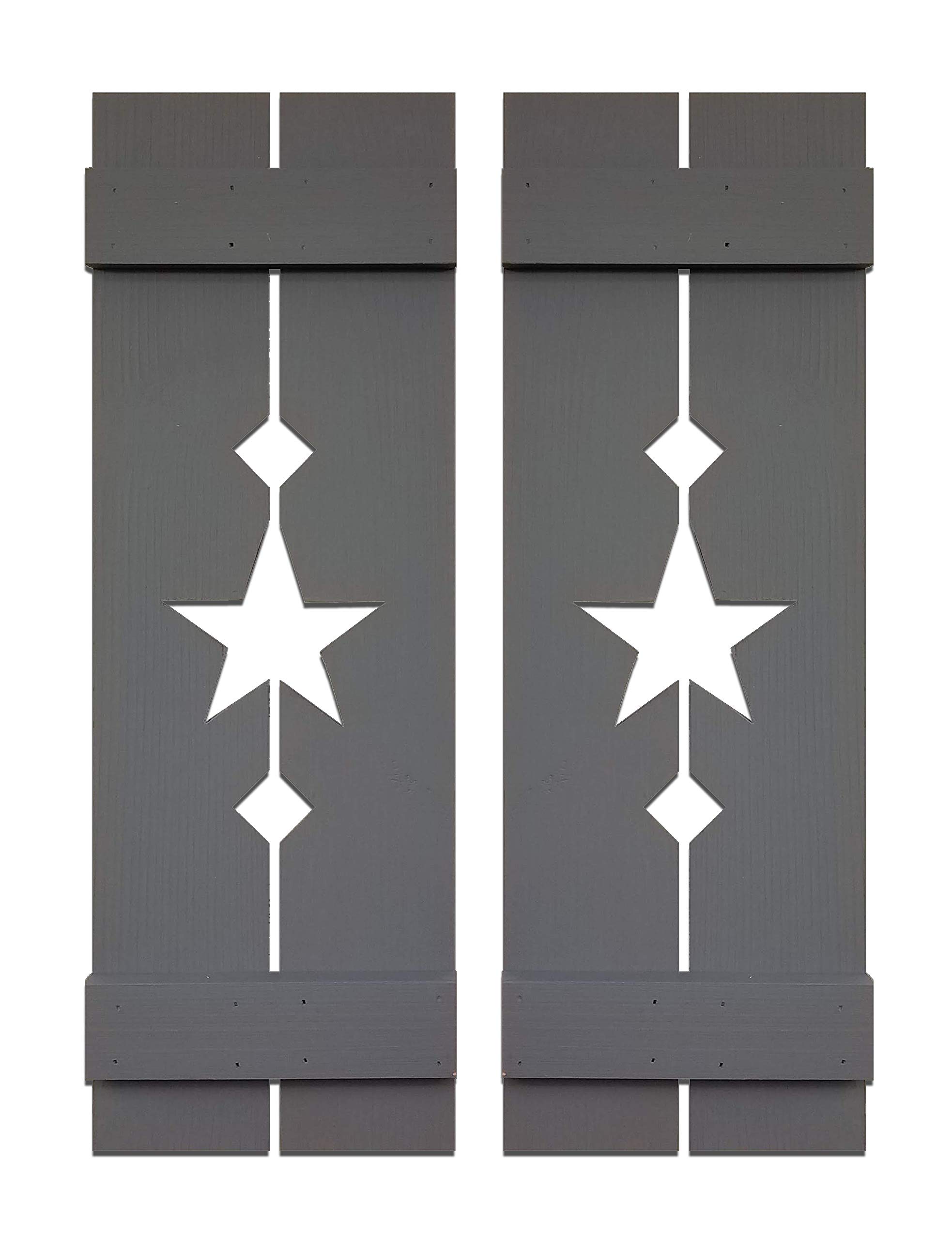 Amish Star Wooden Shutters, Interior Window Shutters, Country Home Decor, Rustic Home Decor, Pair of Shuttters - 20 Colors - Slate Gray