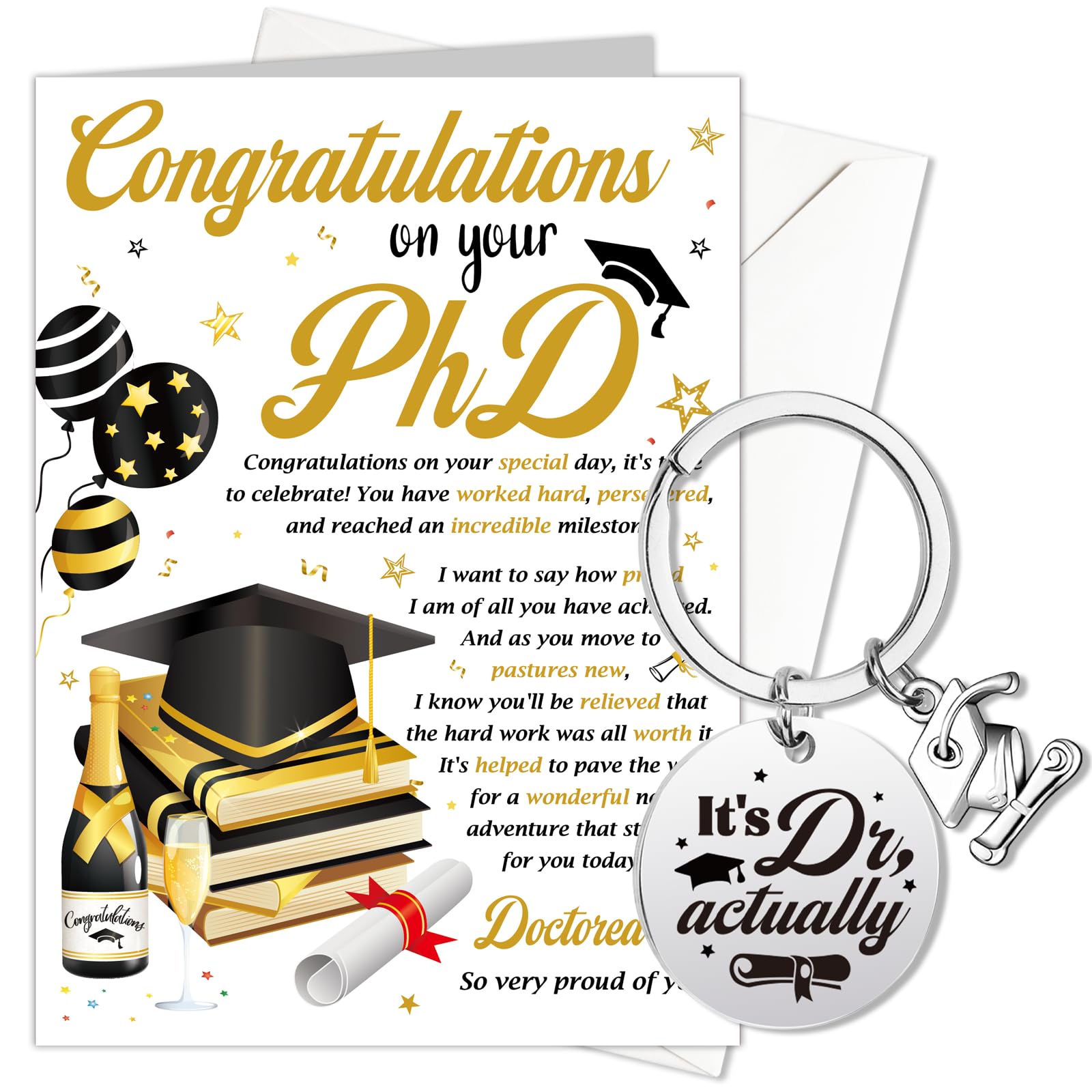 HOWAF PhD Graduation Card, Doctored It! Degree Congratulations Card with Its Dr Actually Keyring