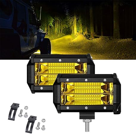 Amazon フォグランプ バイク 5インチ Samlight 72w Led作業灯 イエロー 12 24v 兼用 広角狭角一体 トラック 重機機械 ガレージ ライト デッキライト 集魚灯 前照灯 Suv Atv Utv 2個セット 1年保証 フォグランプ 車 バイク