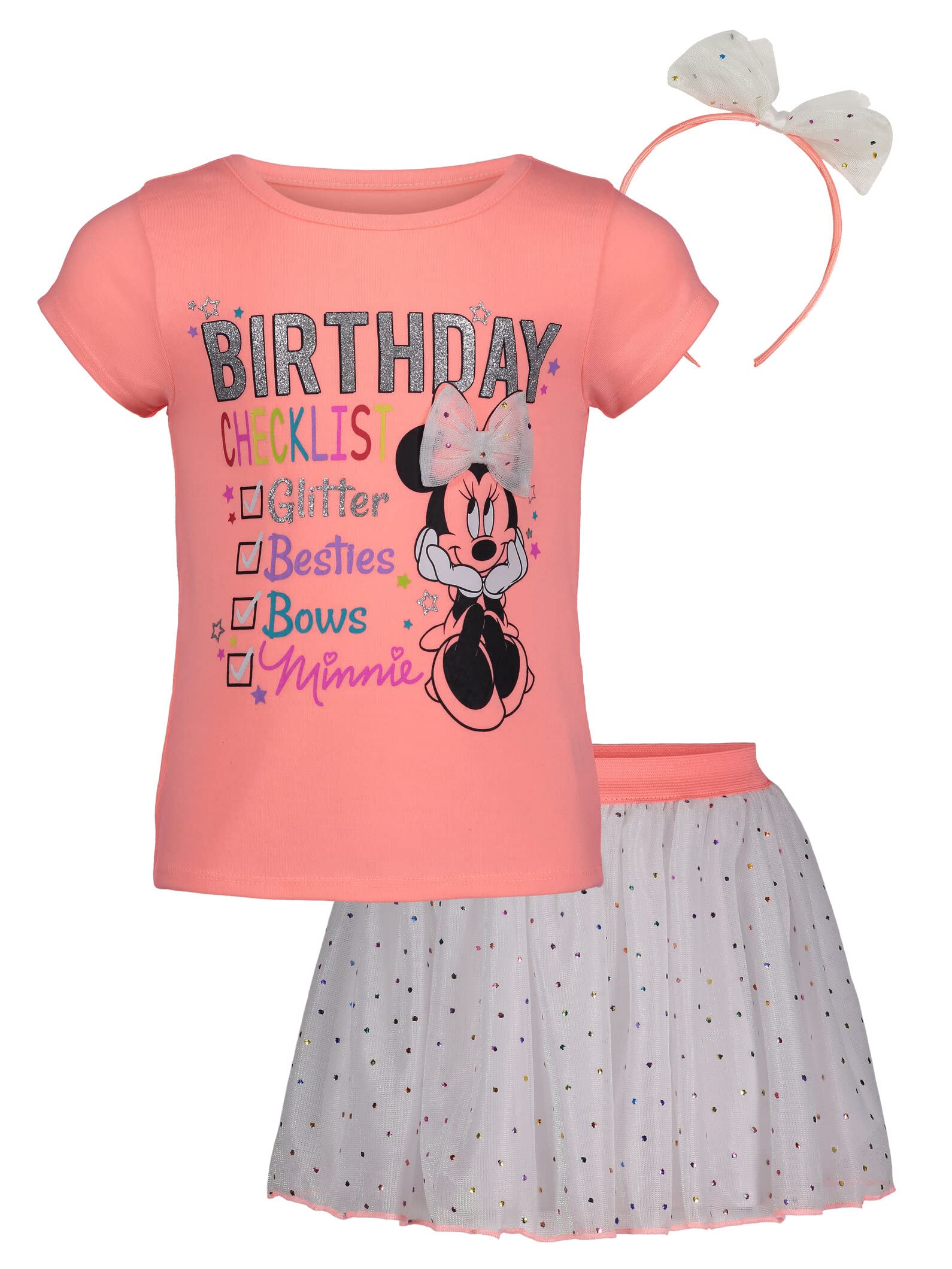 Disney Minnie Mouse Infant Baby Girls Graphic T-Shirt Tulle Skirt and Headband Set Pink/White 18 Months
