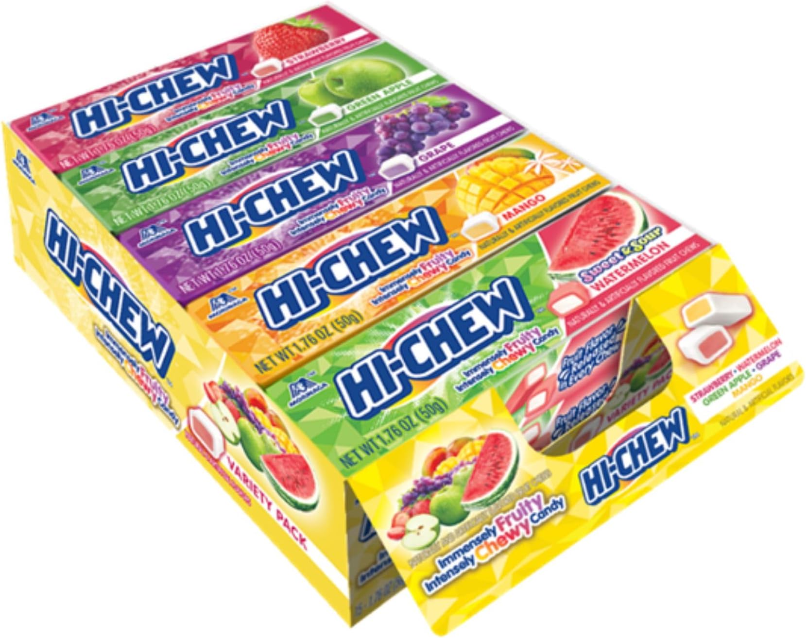 HI-CHEW Variety Sticks, 15-Pack, Soft & Chewy Easter Candy, 1.76oz Each - Made with Immensely Juicy Fruity Flavors - Strawberrt, Green Apple, Grape, Mango and Watermelon