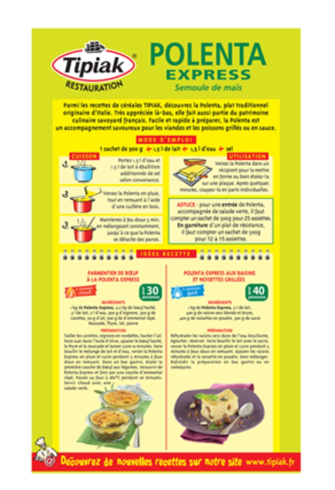 Polenta Express Tipiak 1kg/Boîte - Lot de 1, 2, 4 et 8 Boîtes - Livraison Gratuite France - Expédition par la sté Bo Time (4)