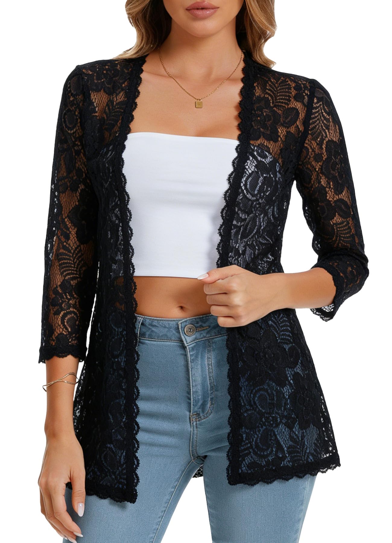 HAWILAND Bolero - Cardigan da donna, elegante, per abiti da sera, cardigan, pizzo, maniche a 3/4