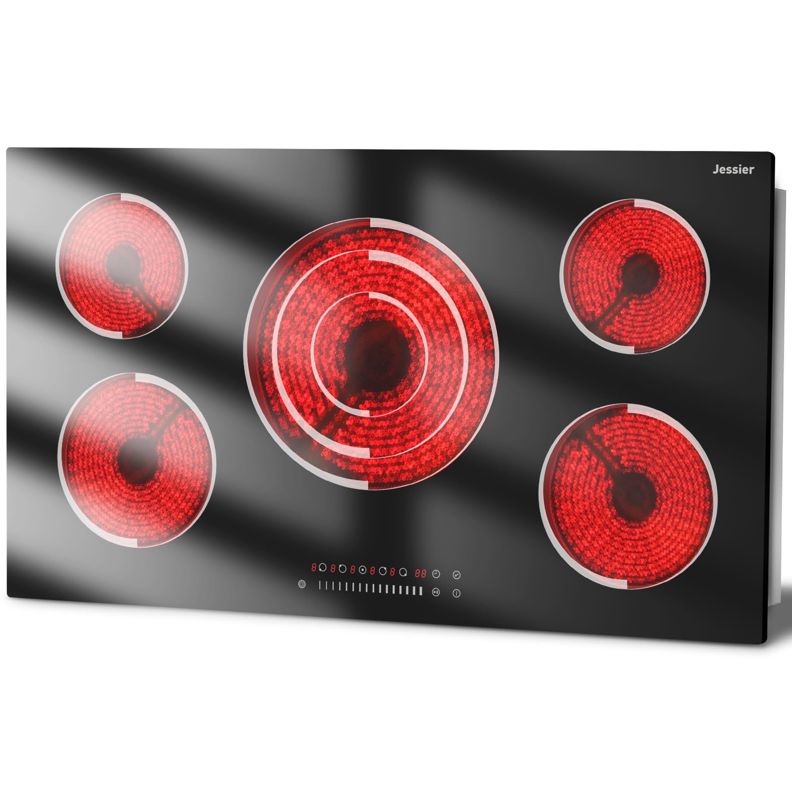Jessier 36-inch 5-Burner Built-in Electric Ceramic Cooktop with Triple Ring, 220-240V | Slide-Touch Control - main product image