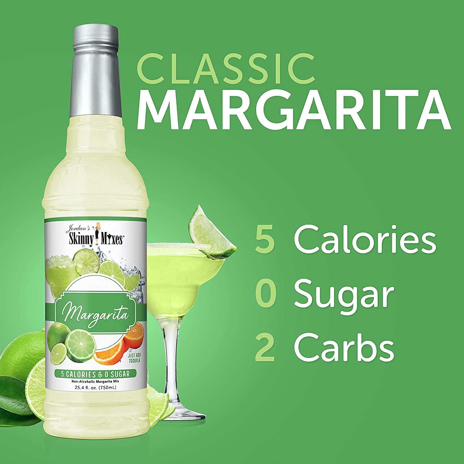 Jordan's Skinny Mixes Margarita, Sugar Free Cocktail Flavoring Mix, 32  Ounce Bottle (6 Pack)