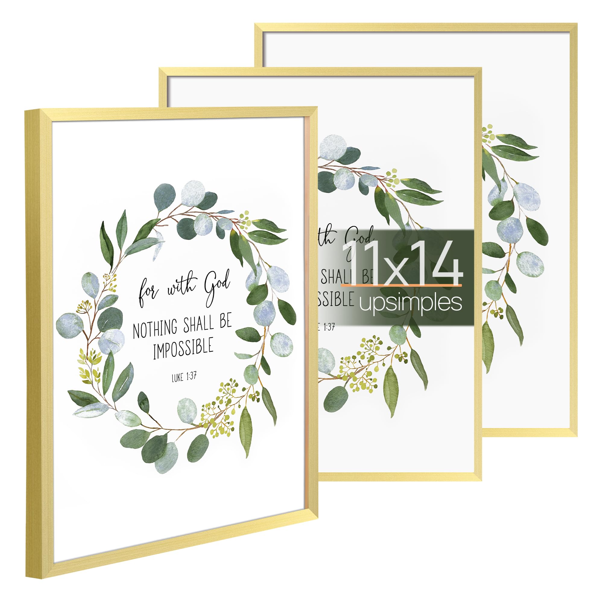 upsimples 11x14 Picture Frame Set of 3, Made of High Definition Glass for 11 x 14 Gold Frames, Wall Display Thin Border Photo Frame for Home Décor