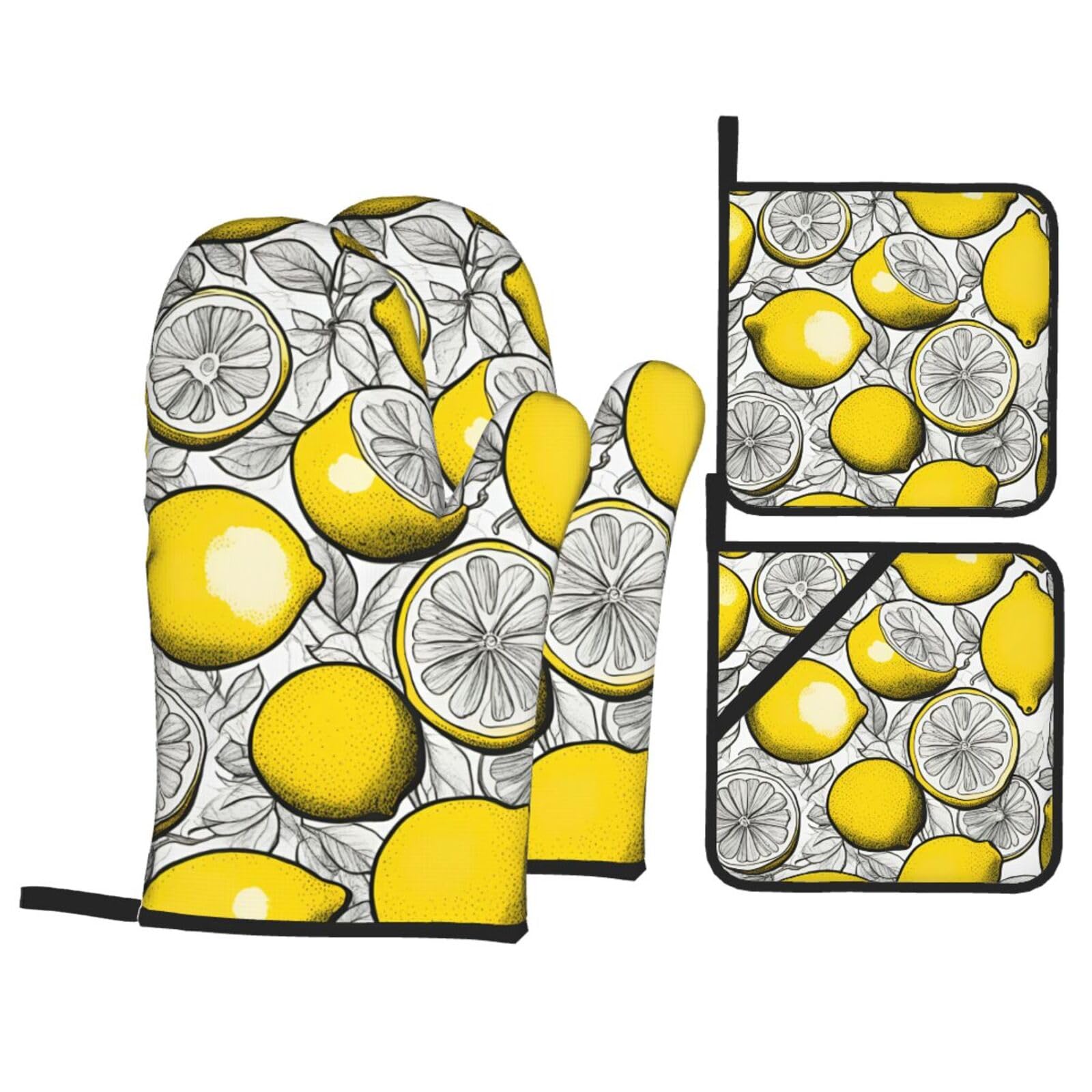 Gants de cuisine imperméables motif citron pour four et micro-ondes x4