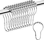 12Pcs Rustproof Shower Curtain Rings Hooks, Resistant Metal Heavy Duty Roller Shower Hooks for Bathroom Shower Rods Curtains Liners, Polished Chrome
