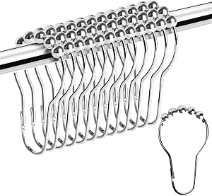 12 crochets de rideau de douche en métal inoxydable anti-rouille, crochets de douche lourds à rouleaux pour barres de douche, rideaux, doublures, chrome poli
