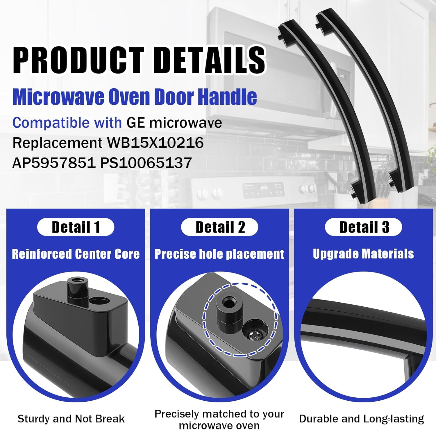 Upgrade WB15X24435 Microwave Door Handle - for GE Microwave, Replacement WB15X10216 AP5957851 PS10065137-2 Pcs