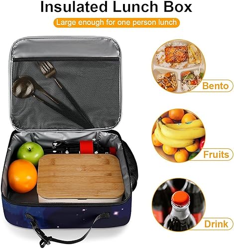 Miniatura 7 de Lonchera reutilizable con diseño de gato de cielo estrellado, bolsa térmica con aislamiento, lonchera para comida y alimentos, bolsa de mano para