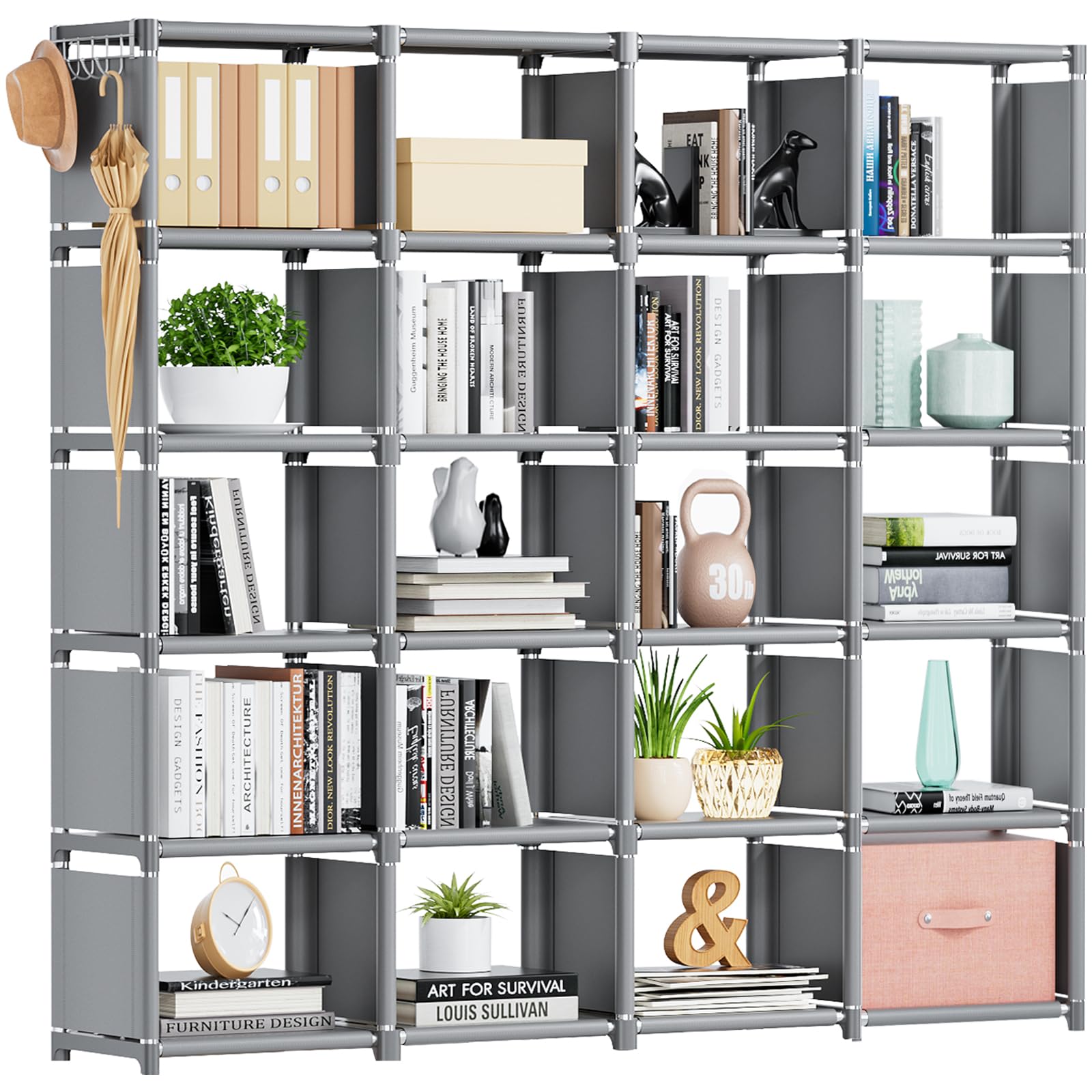 Mavivegue 20 Cube Book Shelf, Storage Organizer, Large DIY Bookcase, Metal Cube Bookshelf, Tall Book case for Bedroom, Living Room, Office, Closet Storage Organizer, Grey Cubicle Storage Rack