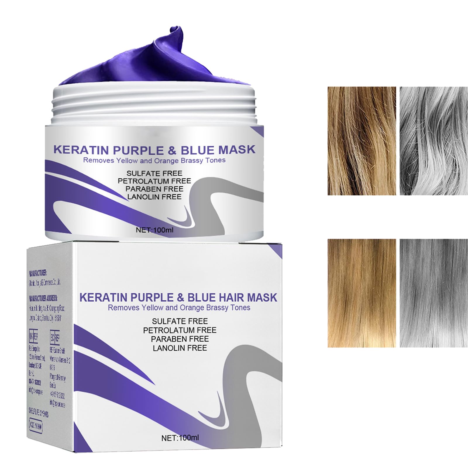 Mascarilla Morada con Keratina, Mascarilla de Pelo Morado, No Yellow Mask, Acondicionador Violeta, Mascarilla Ultravioleta Neutralizante, Tinte Matizador Violeta para Cabello Rubio