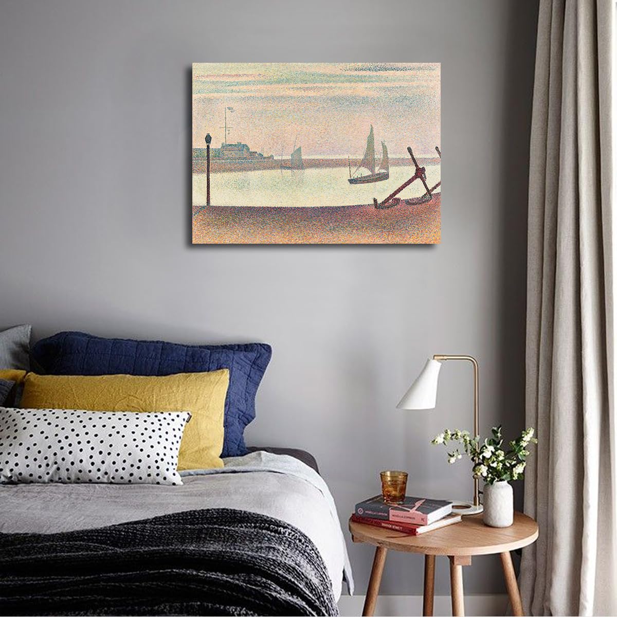 TOANGWALL Georges Seurat Il Canale di Gravelines Sera Tela Arte Parete Servizi Puntinismo Costa Marina Stampa per Bar Club Decorazione 90x110cm