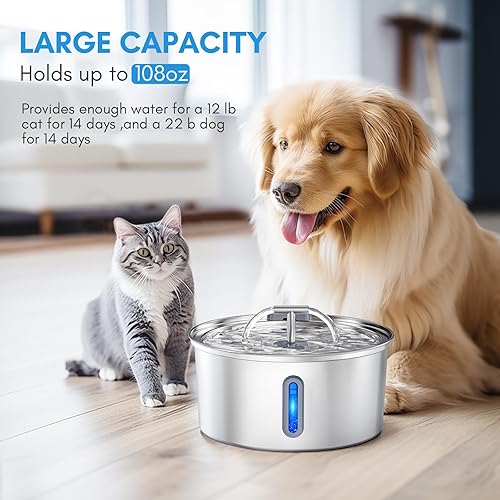 Miniatura 2 de GPOSY - Fuente de agua para gatos, fuente para gatos de 108 oz3.2 L, dispensador automático de agua para perros con luz LED y sistema de filtración