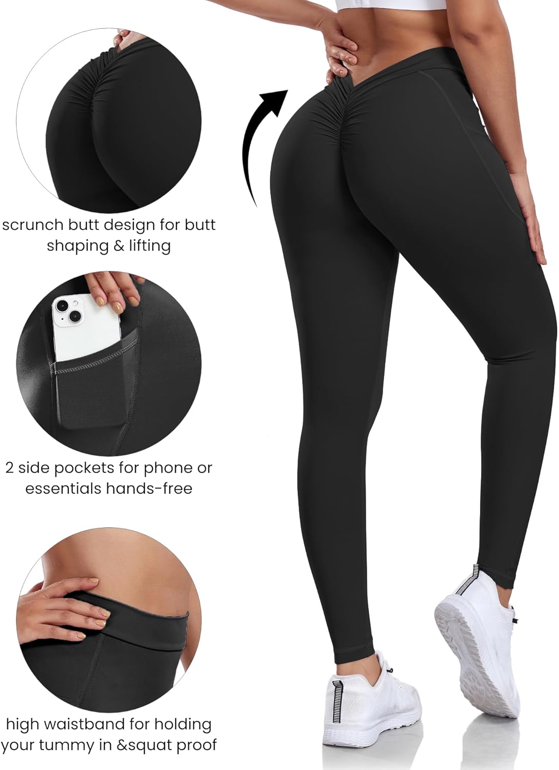 V Back Scrunch Butt Leggings for Women with Pocket Butt Lifting Leggings Tummy Control Booty Lifting Leggings - Image 5