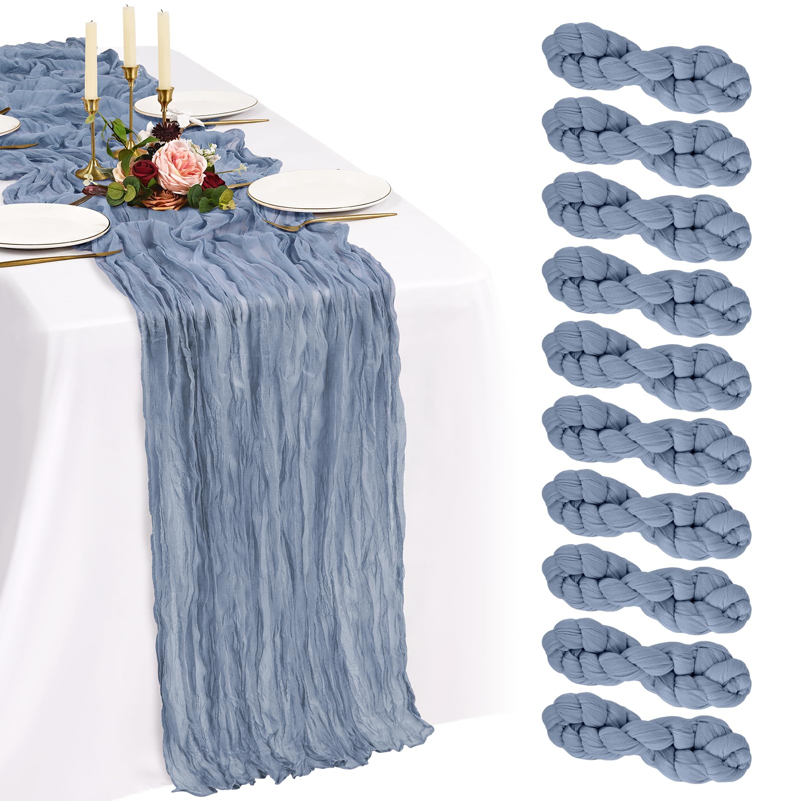 Showgeous Dusty Blue Cheesecloth Table Runner 90x300cm, Boho Gauze,10 Pack
