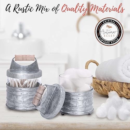 Miniatura 8 de Autumn Alley Juego de 4 accesorios de baño rústicos - Dispensador de jabón galvanizado, soporte para cepillos de dientes rústico, 2 tarros de