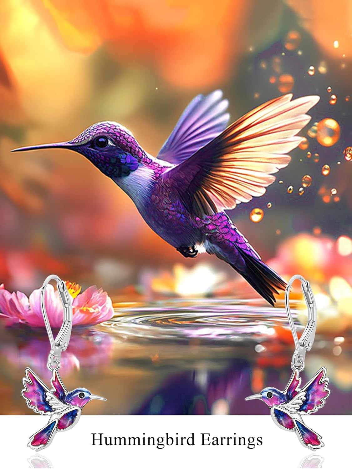 Dreamboat Hummingbird Bird Dangle Drop Earrings for Women 925 Sterling Silver Enamel Lever back Jewelry Gifts for Hummingbirds Lovers - Image 4