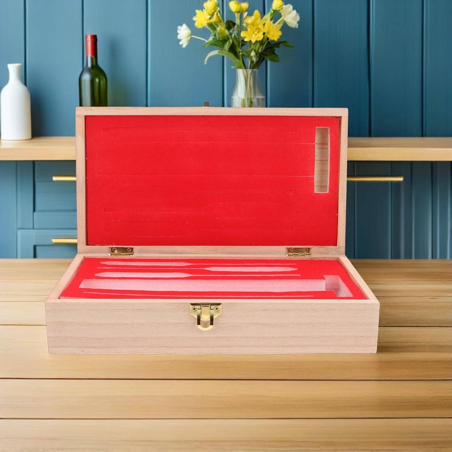 Wooden Storage Box for Glass Hydrometer with Foam Lining, Brewing Test Equipment Case Organizer, Rectangular Wood Toolbox for Home Brewing and Winemaking Accessories