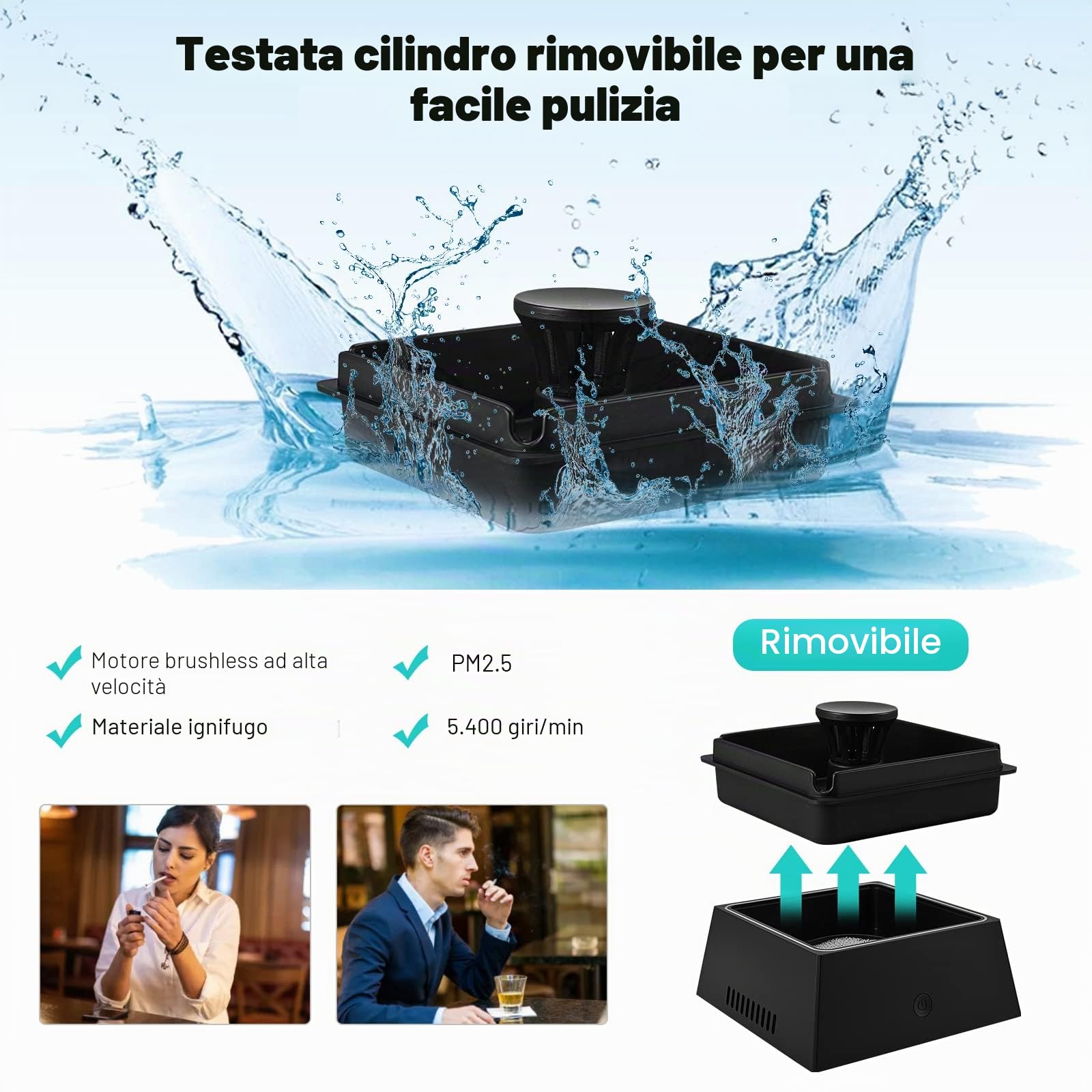 Posacenere Ad Aspirazione - Posacenere Senza Fumo 2 In 1 Con Purificatore D'aria - Posacenere Portatile Per La Pulizia Del Fumo Con Filtro Per Casa, Auto, Ufficio, Sigaretta Per Interni
