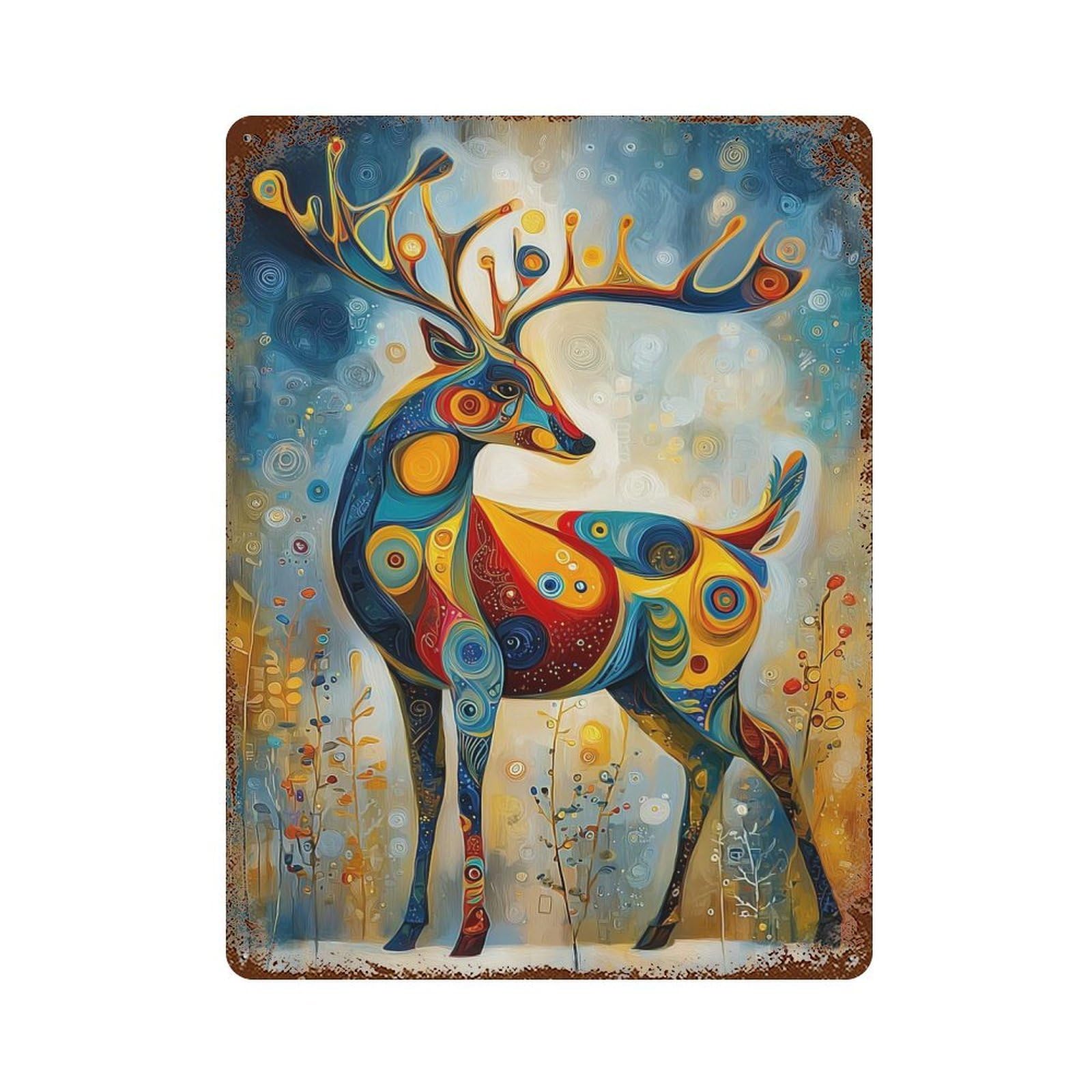 Abstract Deer – Surreal Festive Decorative Animal Art Rusty Metal Tin Sign 15.7"x11.8", for Shed, Workshop And Garage Wall Decor, Novelty Wall Decor