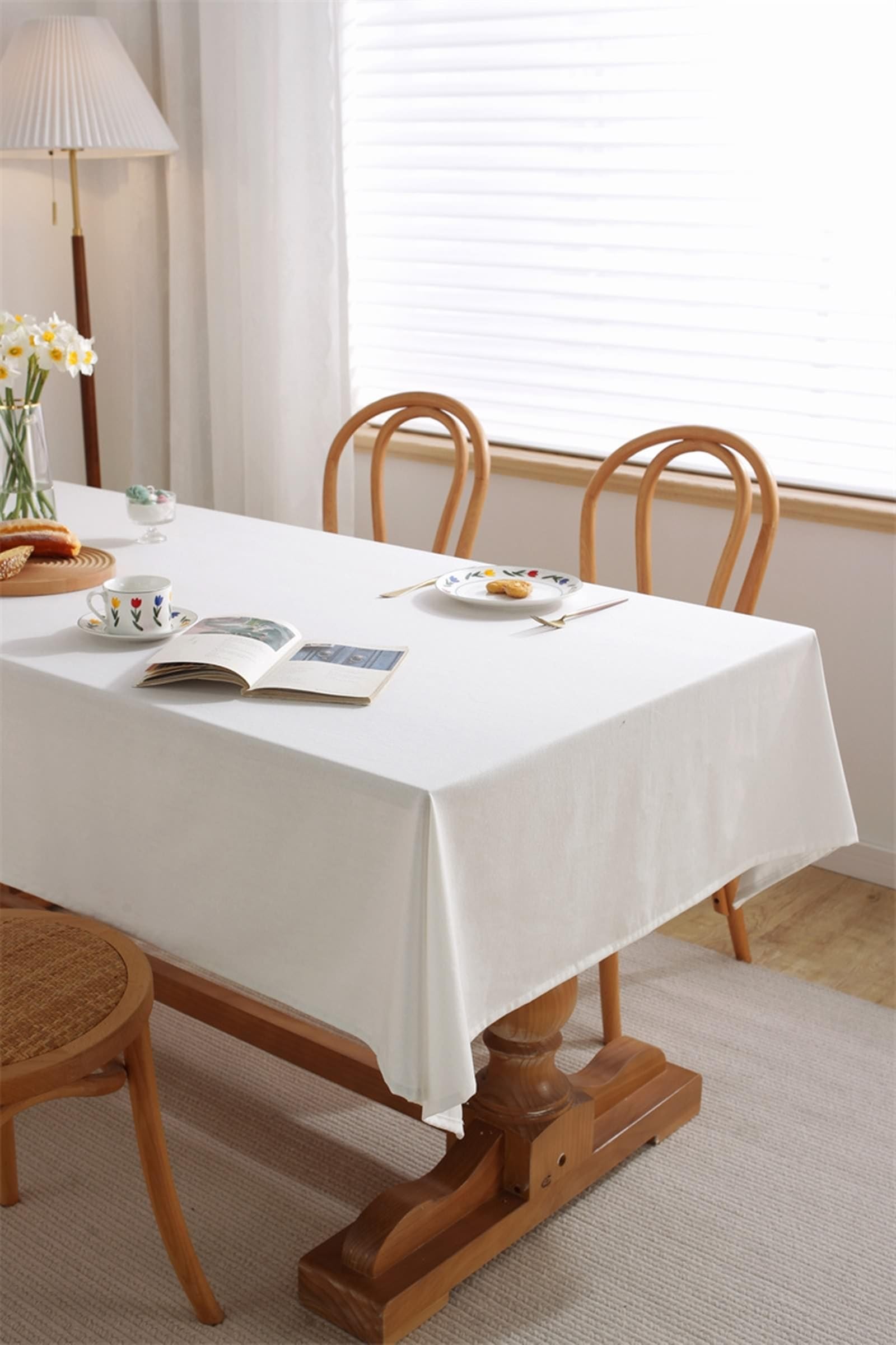 Tablecloth biały, bawełniany obrus z lnu, jednokolorowy, na zewnątrz, prostokątny, 130 x 250 cm, do salonu, jadalni, na balkon, do ogrodu