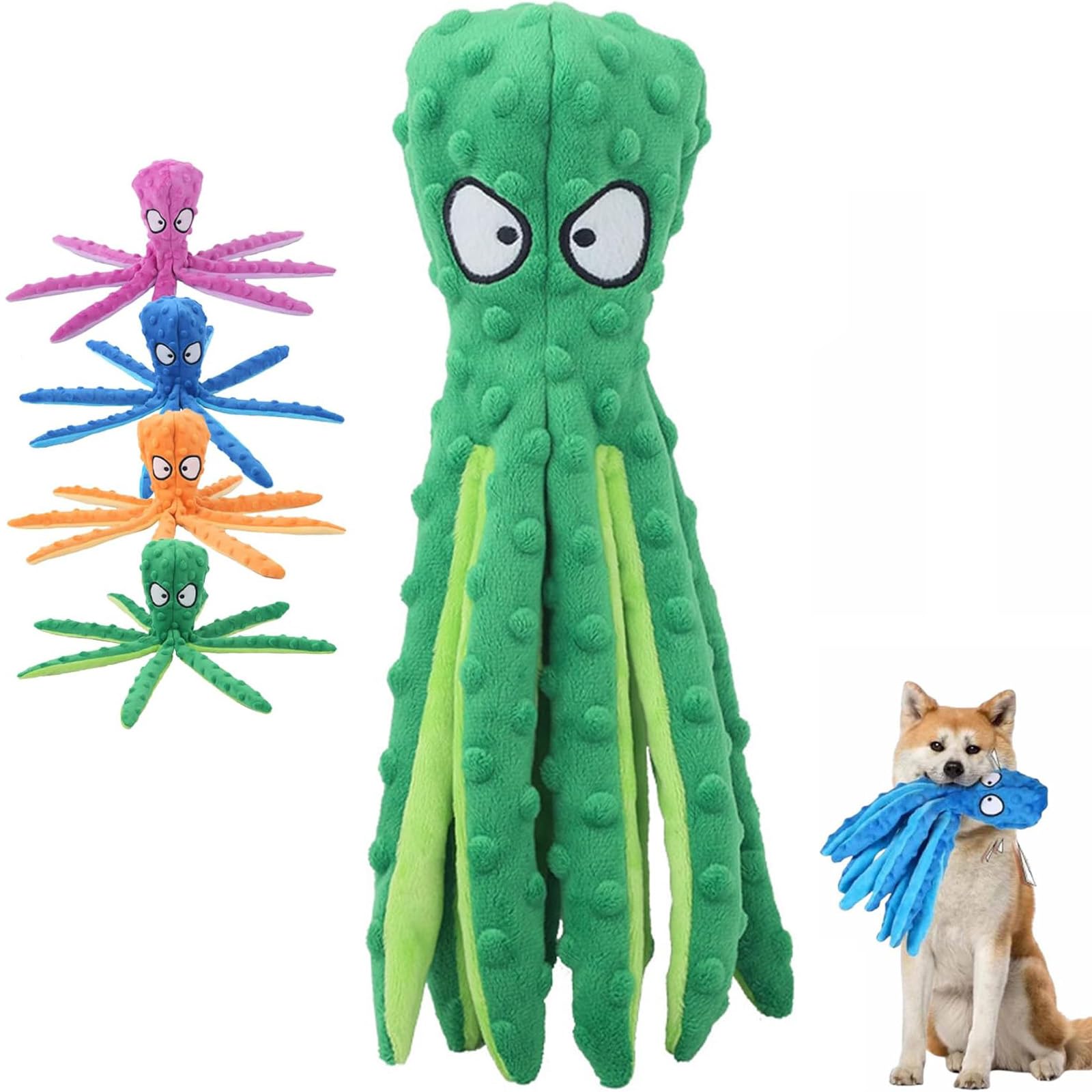 Whiskerspot Octopus Dog Toy, Eco-Friend Octopus Plush, No Stuffing Crinkle Interactive Chew Toy, for Small, Medium and Large Dog Indoor Outdoor Play (Green) — image 1