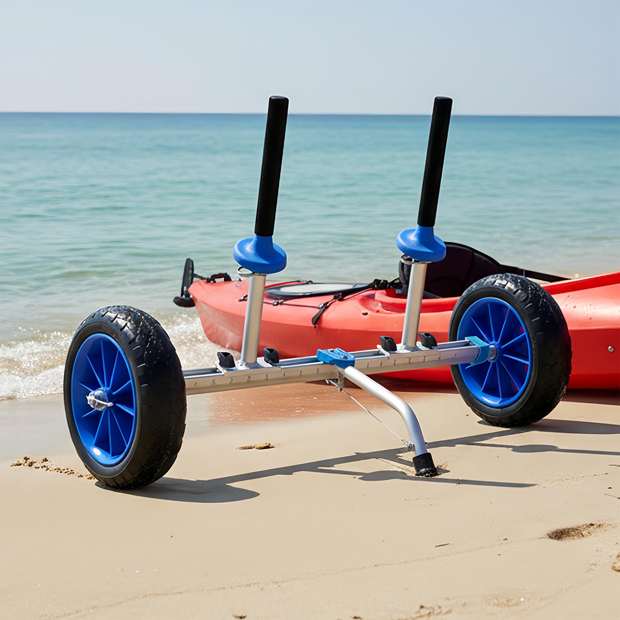 Carrello per kayak con ruote sporche, rimovibile e regolabile in larghezza, adatto per kayak e canoe con fori Scupper