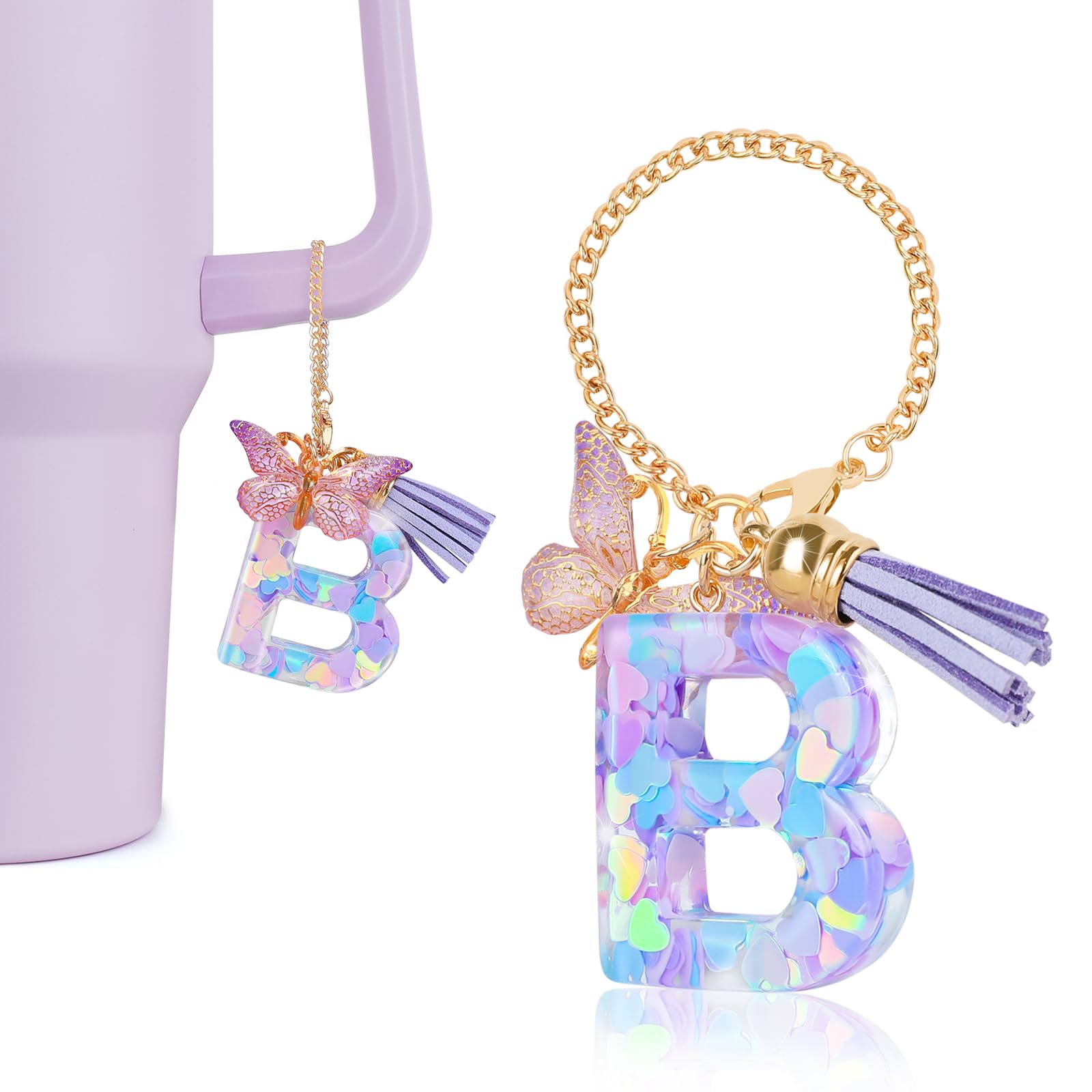 DECZHIYU Letter Charms for Stanley Cup with Handle, Initial B Charms Accessories for Stanley Tumbler, Purple Charm for Key Purse Handbags Backpacks,