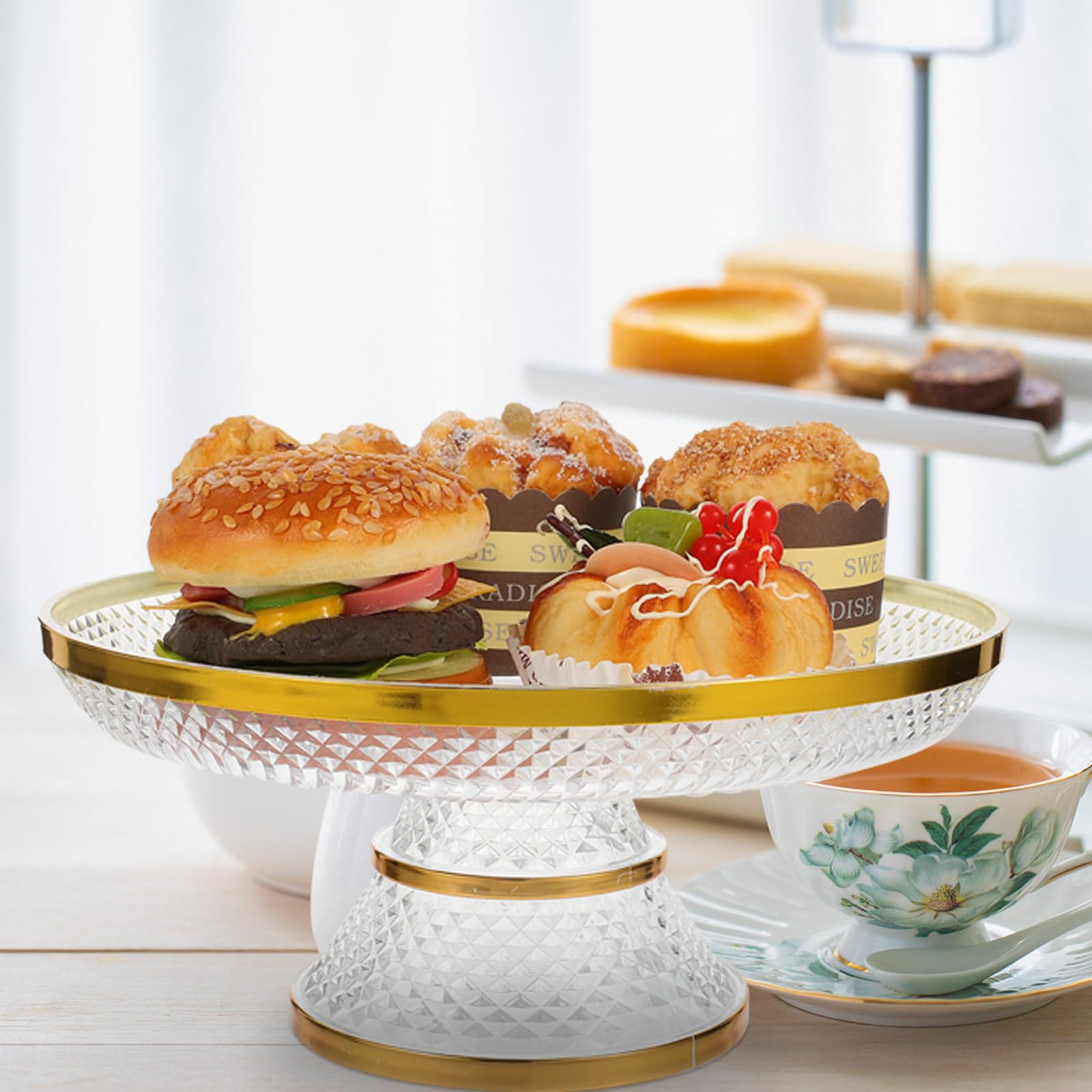 ibasenice Eleganter Kuchenplatte Acryl Tortenständer Dekorative Goldener Kante mit und Verschleißfest und Stilvoll für Geburtstage und Hochzeiten für Obst Gebäck