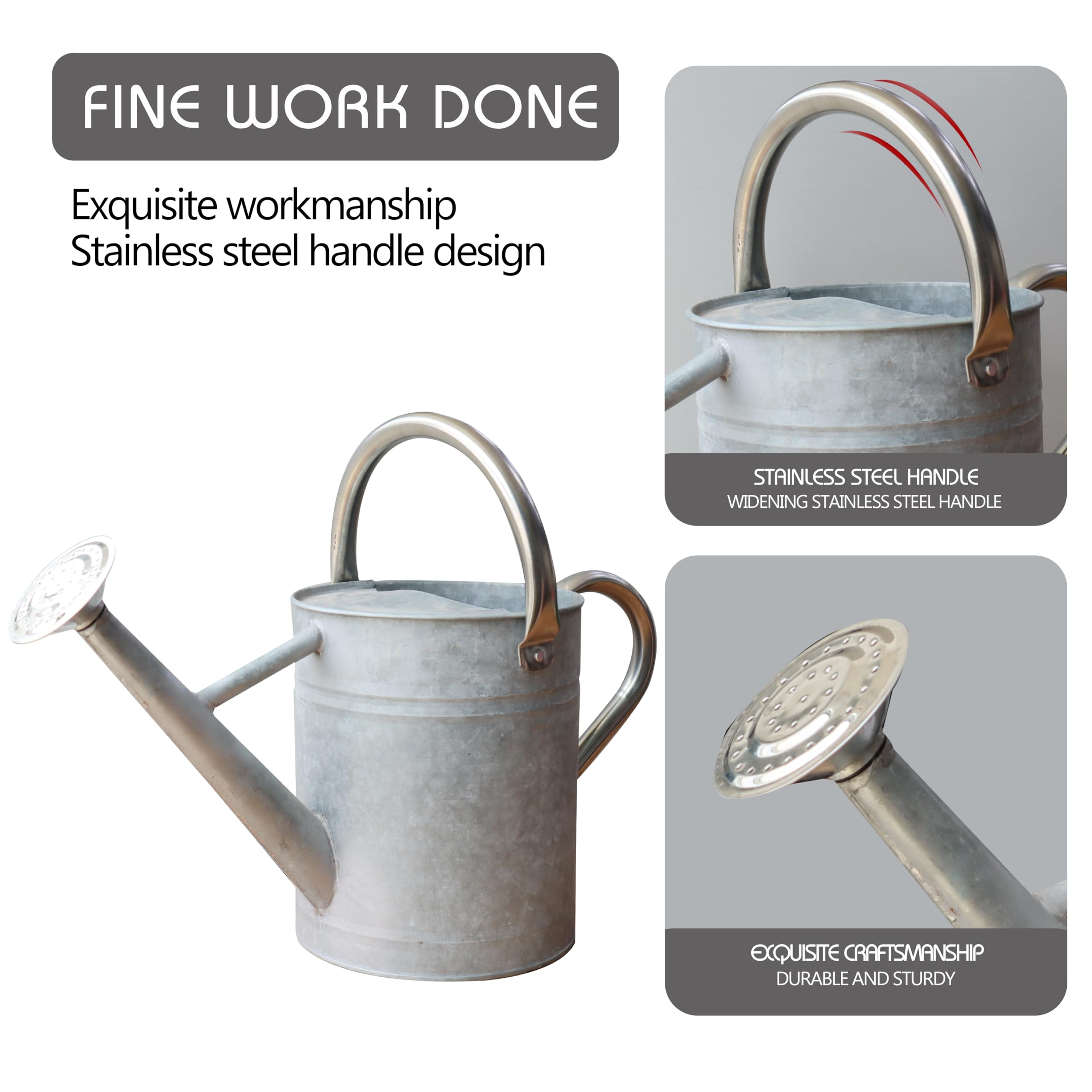 Condition photo showing As Is for metal watering can for outdoor plants, watering can decor 1 gallon (zinc) | galvanized metal watering can with removable spout and stainless steel handle for garden plants