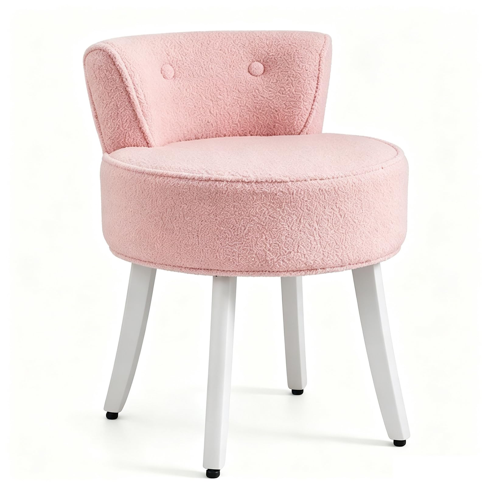 Warmiehomy Vanity Dressing Table Chair with Wooden Legs, Pink & White