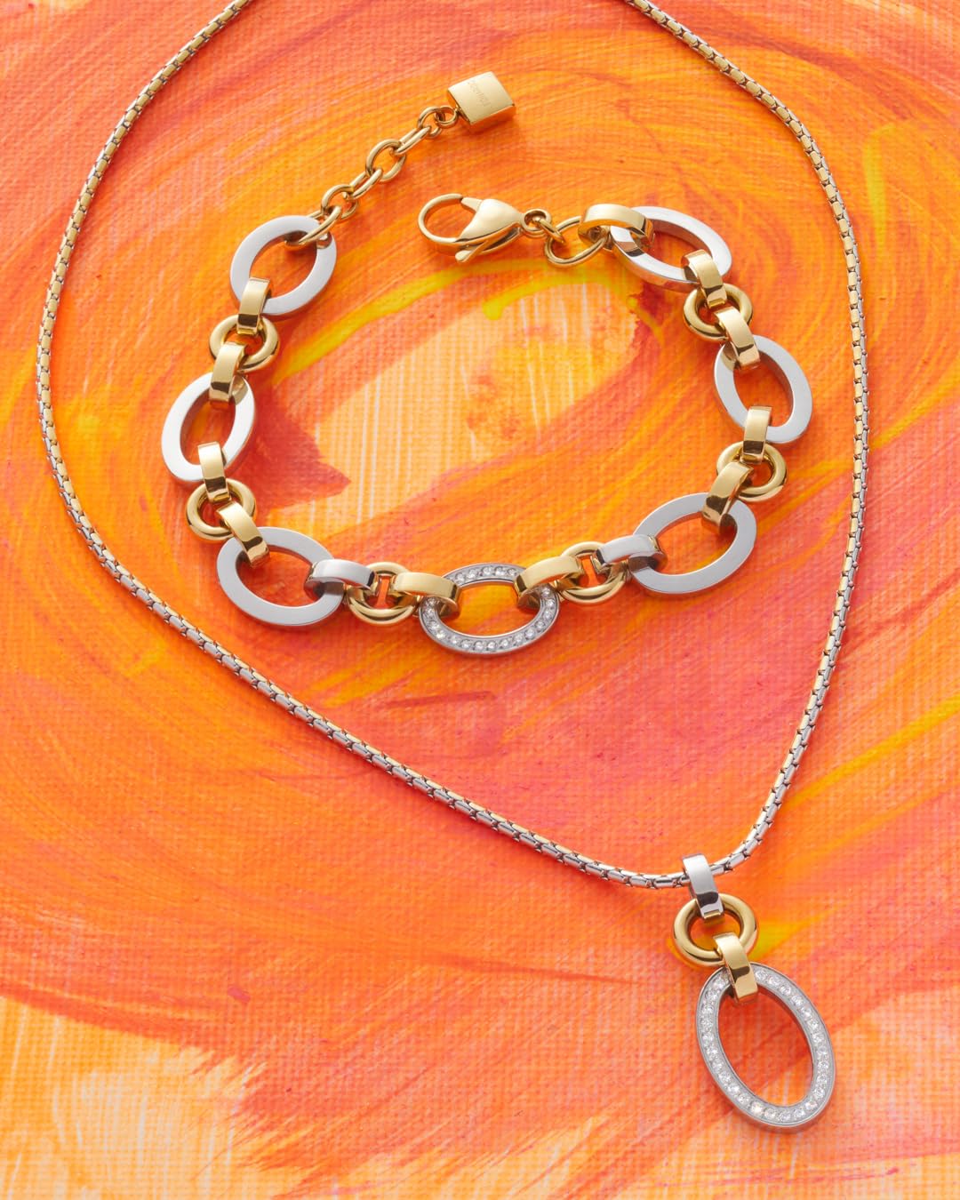 JEWELS BY LEONARDO Bracciale Lena • Bracciale in acciaio inox dorato • Catena bicolore • Zirconi incastonati • 19-21 cm di lunghezza • Gioielli regalo da donna • 023403