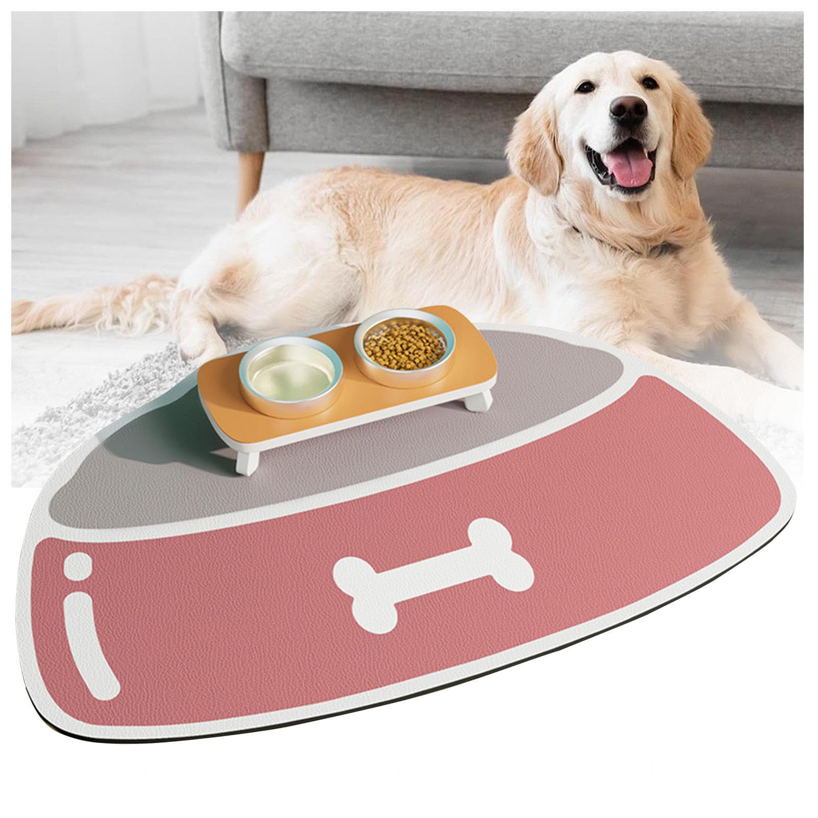Tappetino Ciotola Cane, Ad Asciugatura Rapida, Antiscivolo,Facile Da Pulire Sottociotola Gatto per Proteggere Il Pavimento da Liquidi,Pink-19X31in(50X80cm)