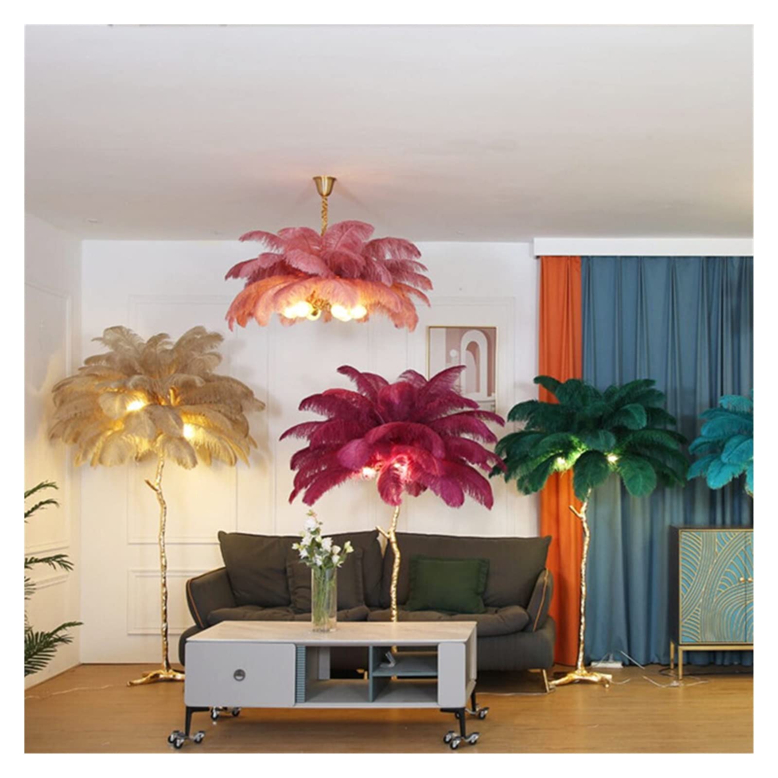 Nowoczesna lampa stołowa Strusie pióro białe LED lampy podłogowe salon lampy z piór do sypialni przełącznik nożny Sofa wystrój pokoju lampa stojąca(H170,35FEATHER_COLOUR)