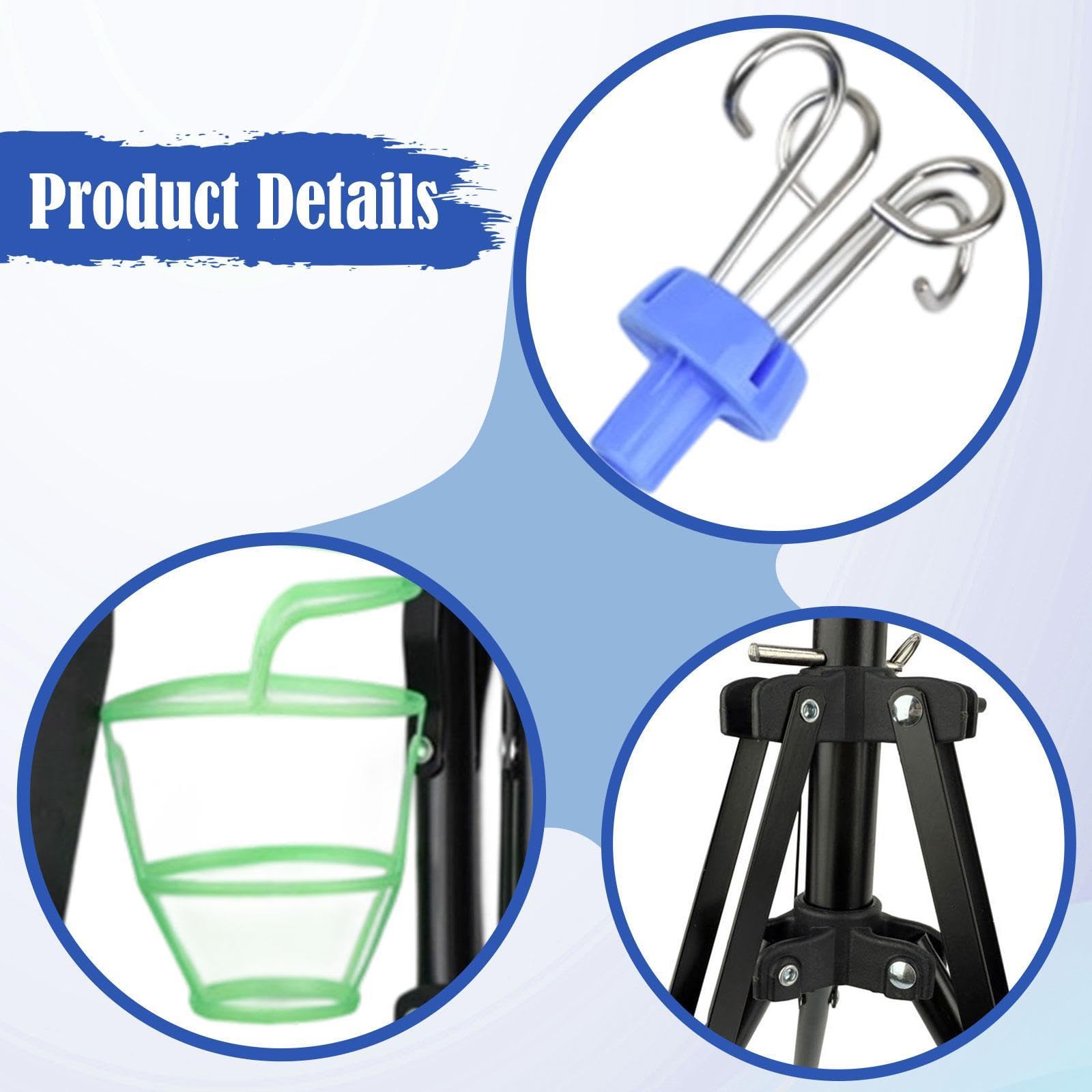 Supporto per Flebo Portatile con 4 Ganci Rimovibili Design Pieghevole E Altezza Regolabile Materiale Resistente Adatto a Casa Viaggi E Strutture Sani, con Cestino