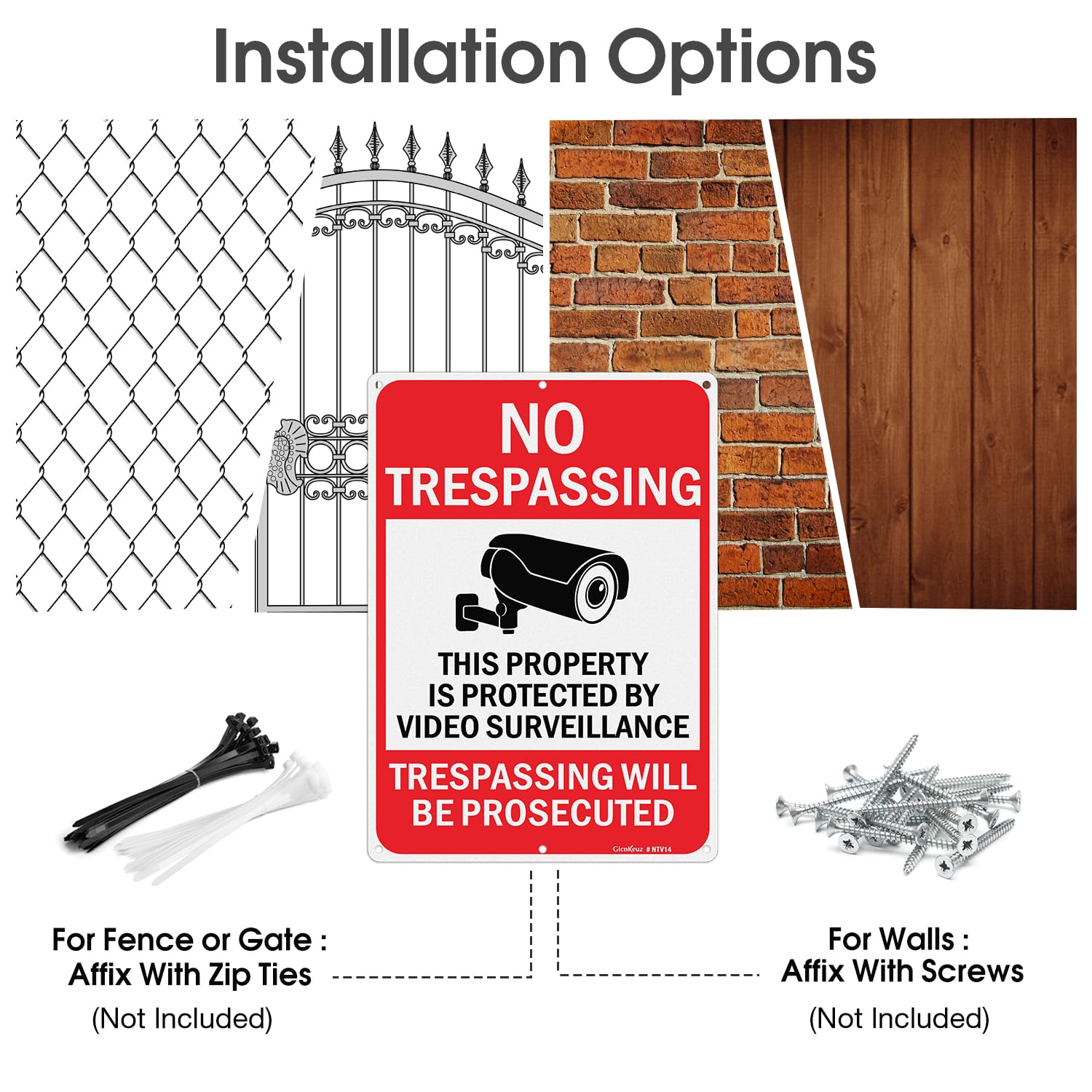 Large Video Surveillance Signs, 14x10 Inches No Trespassing Sign Private Property Sign, Reflective Aluminum, Fade Resistant,Indoor or Outdoor Use (4-Pack) — Amazon image 5
