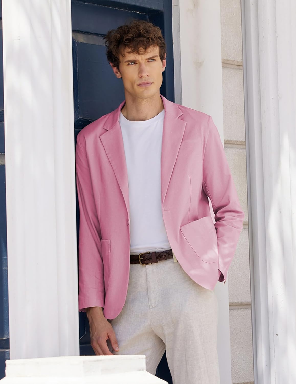 COOFANDY Men's Casual Linen Blazer Lightweight Regular Fit Sport Coat One Button Suit Jacket - Image 3